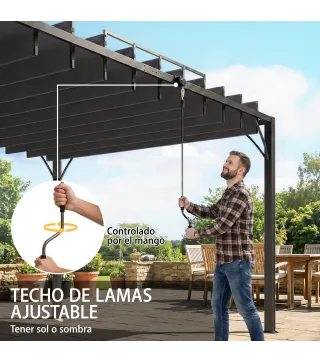 Pérgola de Jardín 3x4 m con Protección UPF 50+ Gazebo con Techo Ajustable Estructura de Aluminio para Exterior Gris