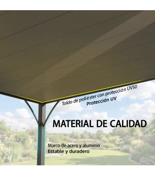 Pérgola de Jardín 3x4 m con Protección UPF 50+ Gazebo con Techo Ajustable Estructura de Aluminio para Exterior Gris