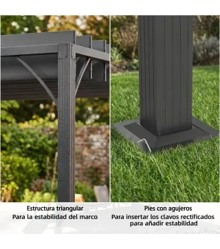 Pérgola de Jardín 3x4 m con Protección UPF 50+ Gazebo con Techo Ajustable Estructura de Aluminio para Exterior Gris