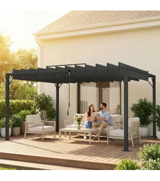 Pérgola de Jardín 3x4 m con Protección UPF 50+ Gazebo con Techo Ajustable Estructura de Aluminio para Exterior Gris