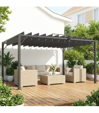 Pérgola de Jardín 3x4 m con Protección UPF 50+ Gazebo con Techo Ajustable Estructura de Aluminio para Exterior Gris
