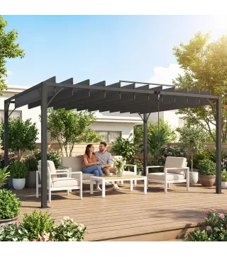 Pérgola de Jardín 3x4 m con Protección UPF 50+ Gazebo con Techo Ajustable Estructura de Aluminio para Exterior Gris