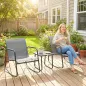 Conjunto de Jardín de 3 Piezas con 2 Sillas Mecedoras Mesa con Encimera de Vidrio y Estructura de Acero para Patio Gris Conjunto de Jardín de 3 Piezas con 2 Sillas Mecedoras Mesa con Encimera de Vidrio y Estructura de Acero para Patio Gris