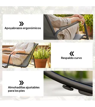 Conjunto de Jardín de 3 Piezas con 2 Sillas Mecedoras Mesa con Encimera de Vidrio y Estructura de Acero para Patio Gris