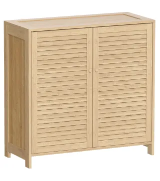 Armario para Zapatos de Bambú con Puertas de Persiana Capacidad para 14 Pares Estantes Ajustables Natural