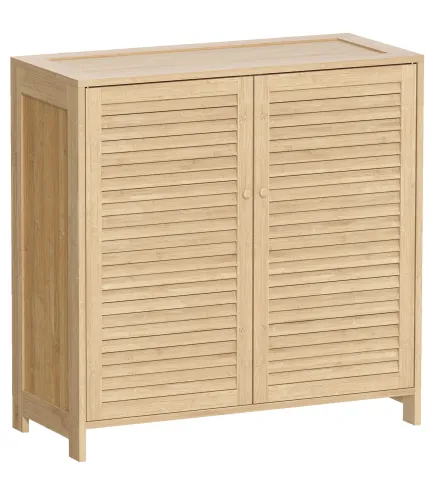 Armario para Zapatos de Bambú con Puertas de Persiana Capacidad para 14 Pares Estantes Ajustables Natural