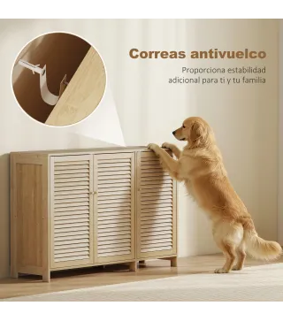 Armario para Zapatos de Bambú con Puertas de Persiana Capacidad para 14 Pares Estantes Ajustables Natural