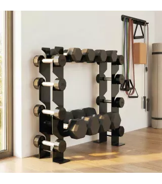 Soporte para Mancuernas de 4 Niveles Estante de Pesas de Acero Resistente para Gimnasio Casa Carga 200 kg 70x21x55 cm
