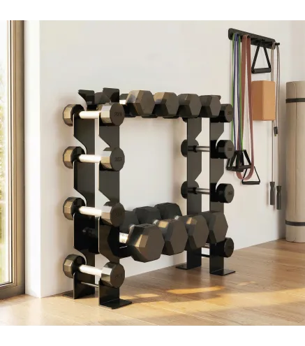 Soporte para Mancuernas de 4 Niveles Estante de Pesas de Acero Resistente para Gimnasio Casa Carga 200 kg 70x21x55 cm