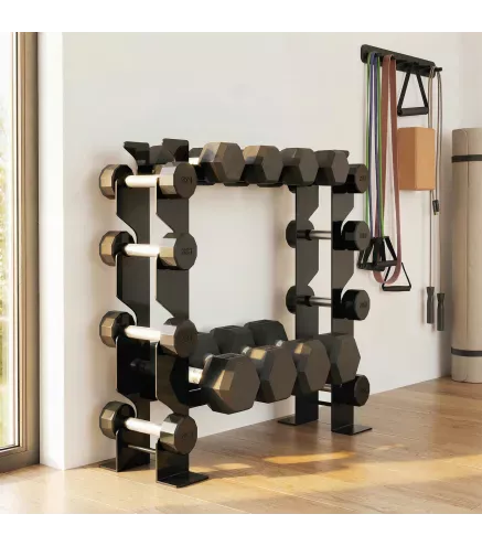 Soporte para Mancuernas de 4 Niveles Estante de Pesas de Acero Resistente para Gimnasio Casa Carga 200 kg 70x21x55 cm