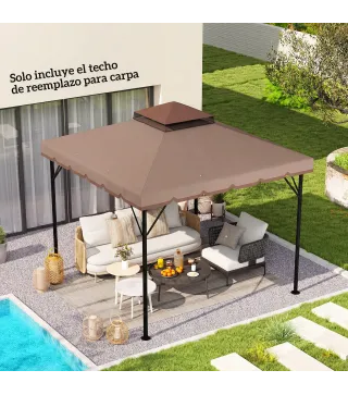 Toldo de Recambio 3x3 m con Techo Doble Orificios de Drenaje y UPF 30+ Solo Toldo NO Incluye Marco Caqui