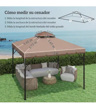 Toldo de Recambio 3x3 m con Techo Doble Orificios de Drenaje y UPF 30+ Solo Toldo NO Incluye Marco Caqui