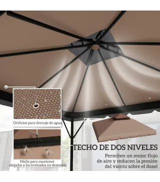 Toldo de Recambio 3x3 m con Techo Doble Orificios de Drenaje y UPF 30+ Solo Toldo NO Incluye Marco Caqui