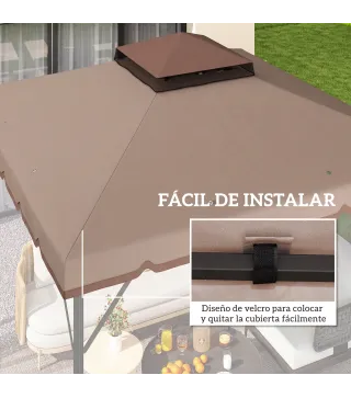 Toldo de Recambio 3x3 m con Techo Doble Orificios de Drenaje y UPF 30+ Solo Toldo NO Incluye Marco Caqui