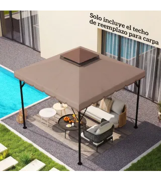 Toldo de Recambio 3x3 m con Techo Doble Orificios de Drenaje y UPF 30+ Solo Toldo NO Incluye Marco Caqui