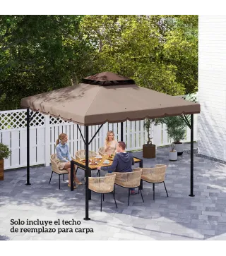 Toldo de Recambio 3x3 m con Techo Doble Orificios de Drenaje y UPF 30+ Solo Toldo NO Incluye Marco Caqui