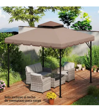 Toldo de Recambio 3x3 m con Techo Doble Orificios de Drenaje y UPF 30+ Solo Toldo NO Incluye Marco Caqui