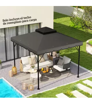 Toldo de Recambio 3x3 m con Techo Doble Orificios de Drenaje y UPF 30+ Solo Toldo NO Incluye Marco Gris Claro
