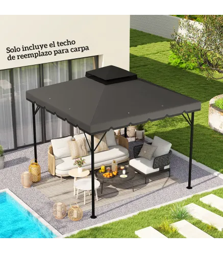 Toldo de Recambio 3x3 m con Techo Doble Orificios de Drenaje y UPF 30+ Solo Toldo NO Incluye Marco Gris Claro