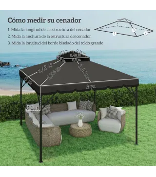 Toldo de Recambio 3x3 m con Techo Doble Orificios de Drenaje y UPF 30+ Solo Toldo NO Incluye Marco Gris Claro