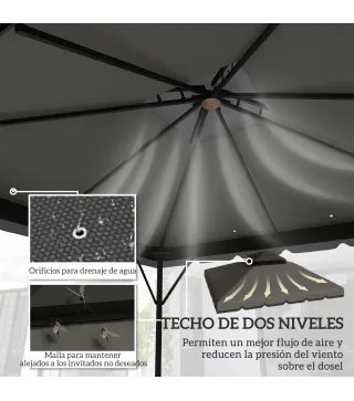 Toldo de Recambio 3x3 m con Techo Doble Orificios de Drenaje y UPF 30+ Solo Toldo NO Incluye Marco Gris Claro