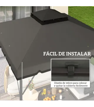 Toldo de Recambio 3x3 m con Techo Doble Orificios de Drenaje y UPF 30+ Solo Toldo NO Incluye Marco Gris Claro