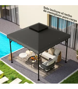 Toldo de Recambio 3x3 m con Techo Doble Orificios de Drenaje y UPF 30+ Solo Toldo NO Incluye Marco Gris Claro
