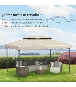 Toldo de Recambio para Cenador 4x3 m con Techo Doble Orificios de Drenaje Solo Toldo NO Incluye Marco Beige
