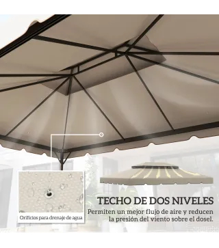 Toldo de Recambio para Cenador 4x3 m con Techo Doble Orificios de Drenaje Solo Toldo NO Incluye Marco Beige
