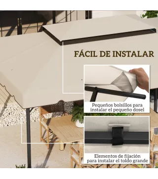 Toldo de Recambio para Cenador 4x3 m con Techo Doble Orificios de Drenaje Solo Toldo NO Incluye Marco Beige