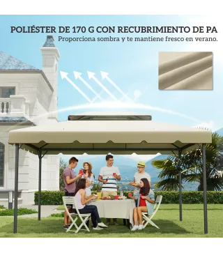 Toldo de Recambio para Cenador 4x3 m con Techo Doble Orificios de Drenaje Solo Toldo NO Incluye Marco Beige