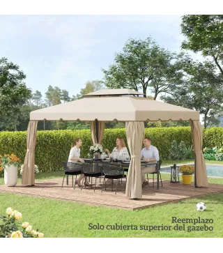 Toldo de Recambio para Cenador 4x3 m con Techo Doble Orificios de Drenaje Solo Toldo NO Incluye Marco Beige