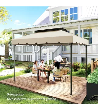 Toldo de Recambio para Cenador 4x3 m con Techo Doble Orificios de Drenaje Solo Toldo NO Incluye Marco Beige