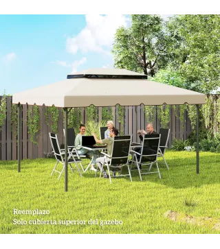 Toldo de Recambio para Cenador 4x3 m con Techo Doble Orificios de Drenaje Solo Toldo NO Incluye Marco Beige