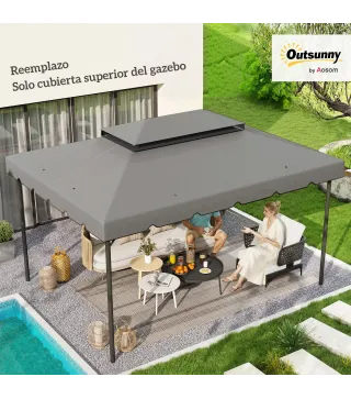 Toldo de Recambio para Cenador 4x3 m con Techo Doble Orificios de Drenaje Solo Toldo NO Incluye Marco Gris Claro