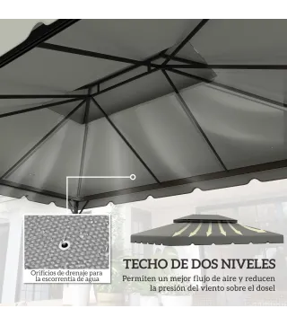 Toldo de Recambio para Cenador 4x3 m con Techo Doble Orificios de Drenaje Solo Toldo NO Incluye Marco Gris Claro