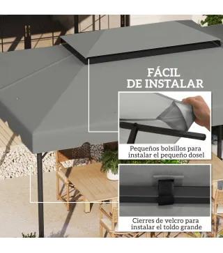 Toldo de Recambio para Cenador 4x3 m con Techo Doble Orificios de Drenaje Solo Toldo NO Incluye Marco Gris Claro