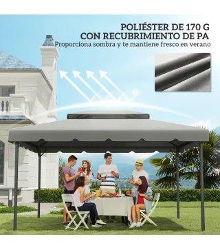 Toldo de Recambio para Cenador 4x3 m con Techo Doble Orificios de Drenaje Solo Toldo NO Incluye Marco Gris Claro