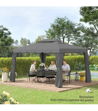 Toldo de Recambio para Cenador 4x3 m con Techo Doble Orificios de Drenaje Solo Toldo NO Incluye Marco Gris Claro