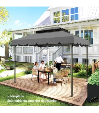 Toldo de Recambio para Cenador 4x3 m con Techo Doble Orificios de Drenaje Solo Toldo NO Incluye Marco Gris Claro
