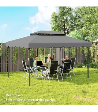 Toldo de Recambio para Cenador 4x3 m con Techo Doble Orificios de Drenaje Solo Toldo NO Incluye Marco Gris Claro