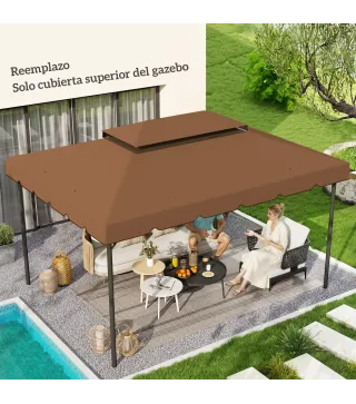 Toldo de Recambio para Cenador 4x3 m con Techo Doble Orificios de Drenaje Solo Toldo NO Incluye Marco Café