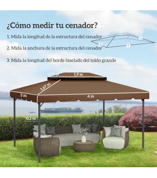 Toldo de Recambio para Cenador 4x3 m con Techo Doble Orificios de Drenaje Solo Toldo NO Incluye Marco Café