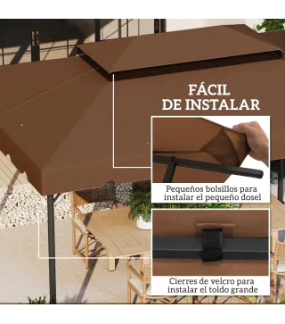 Toldo de Recambio para Cenador 4x3 m con Techo Doble Orificios de Drenaje Solo Toldo NO Incluye Marco Café