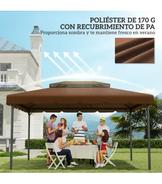 Toldo de Recambio para Cenador 4x3 m con Techo Doble Orificios de Drenaje Solo Toldo NO Incluye Marco Café