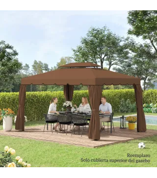 Toldo de Recambio para Cenador 4x3 m con Techo Doble Orificios de Drenaje Solo Toldo NO Incluye Marco Café