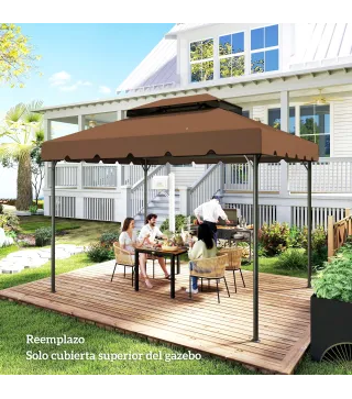 Toldo de Recambio para Cenador 4x3 m con Techo Doble Orificios de Drenaje Solo Toldo NO Incluye Marco Café