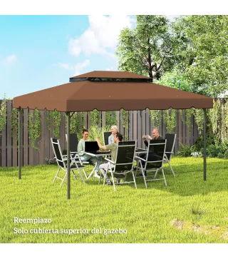 Toldo de Recambio para Cenador 4x3 m con Techo Doble Orificios de Drenaje Solo Toldo NO Incluye Marco Café
