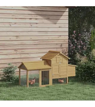 Gallinero de Madera para Exterior Jaula para 2-3 Gallineras con 2 Corrales de Alambre Techo Abrible Caja Nido Bandeja Extraíble