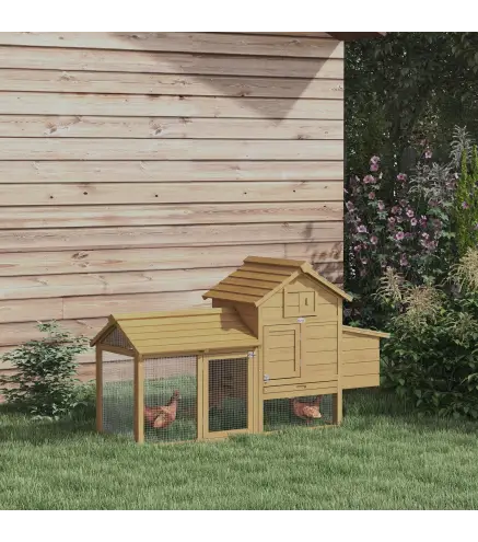 Gallinero de Madera para Exterior Jaula para 2-3 Gallineras con 2 Corrales de Alambre Techo Abrible Caja Nido Bandeja Extraíble